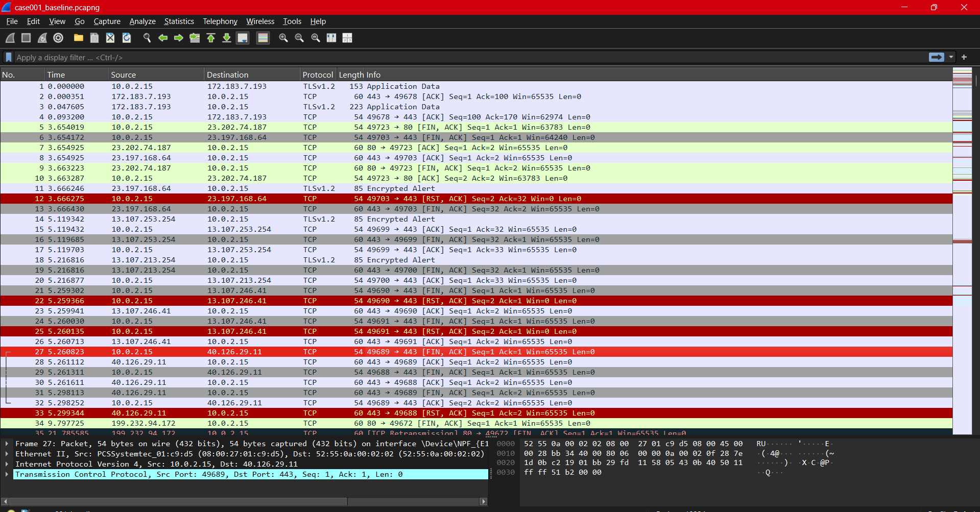 Baseline Wireshark packet capture